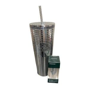 STARBUCKS silver platinum grid disco ball Christmas 2023 cold cup tumbler combo